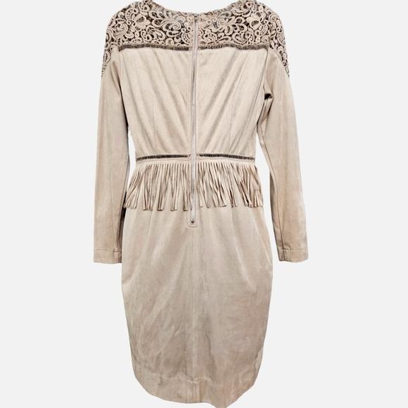 Nwt Gianni Bini Mia Dusty Mauve Faux Suede Fringed Longsleeve Dress - Picture 10 of 16